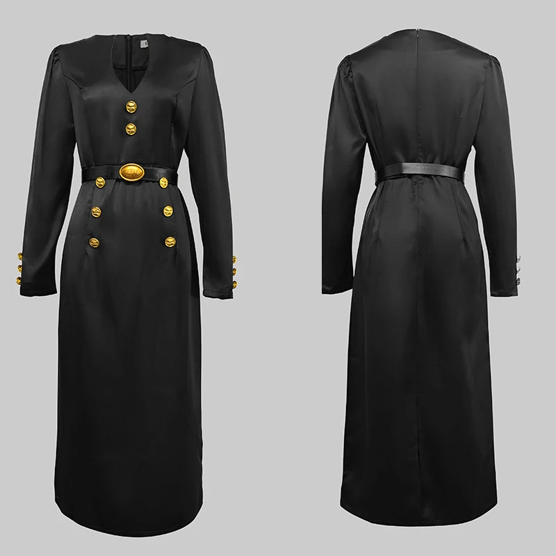 Krisstar 2025 Wedding Evening Banquet Dresses for Women Clothing Formal Original Creation Buttoned Long Sleeve Dress for Ladies