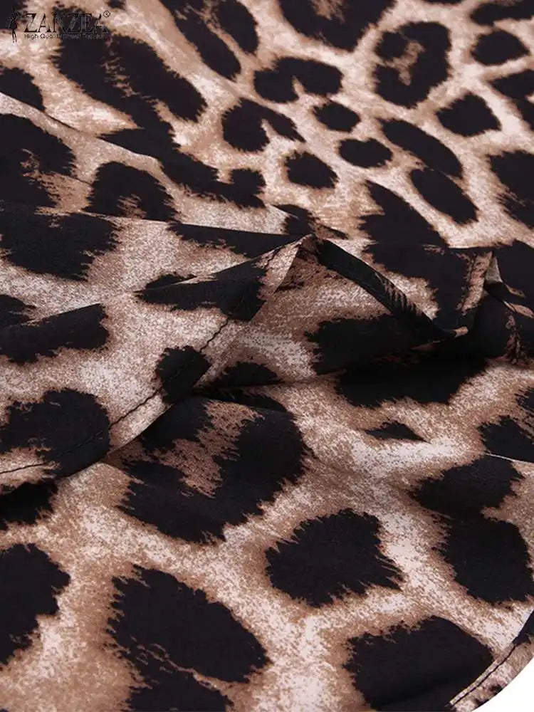 ZANZEA Party Vintage Leopard Robe Women 2025 Autumn Casual Long Sleeve Maxi Long Vestidos Dress Fashion Oversized Shirt Sundress