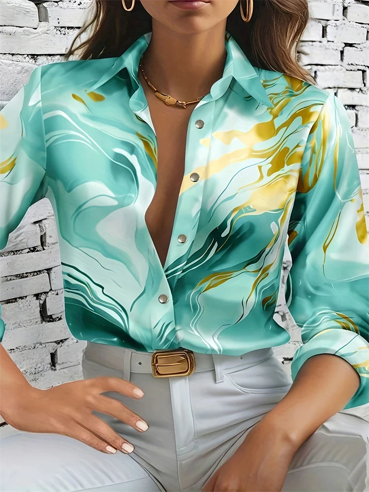 Fashion Tie-Dye Gradient Pattern Women's Shirt Summer Long Sleeve Textured Printed Street Women's Tops Large Size Casual Shirt