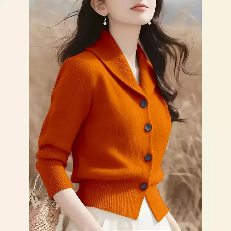 2025 New Spring Autumn Turndown Collar High End Women Knitt Cardigan Sweater Fashion Korean Version Female Knitwear Tops