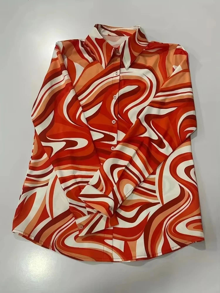 Fashion Tie-Dye Gradient Pattern Women's Shirt Summer Long Sleeve Textured Printed Street Women's Tops Large Size Casual Shirt