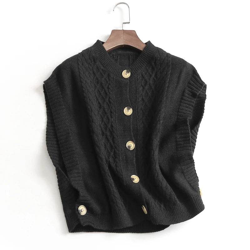 Cable Knit Sweater Vest Cardigan for Women Cozy Button Up Sleeveless Crop Knit Top for Women Teen-girl Fall Winter Casual Outfit