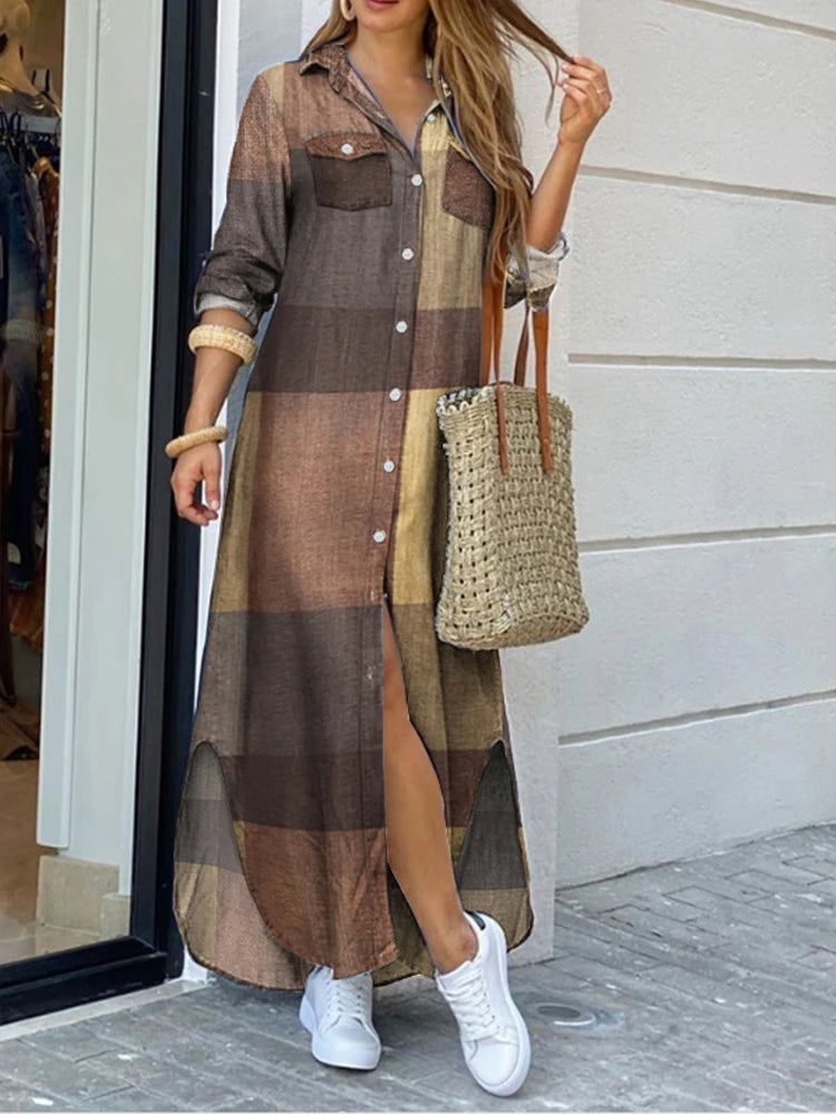 ZANZEA Party Vintage Leopard Robe Women 2025 Autumn Casual Long Sleeve Maxi Long Vestidos Dress Fashion Oversized Shirt Sundress