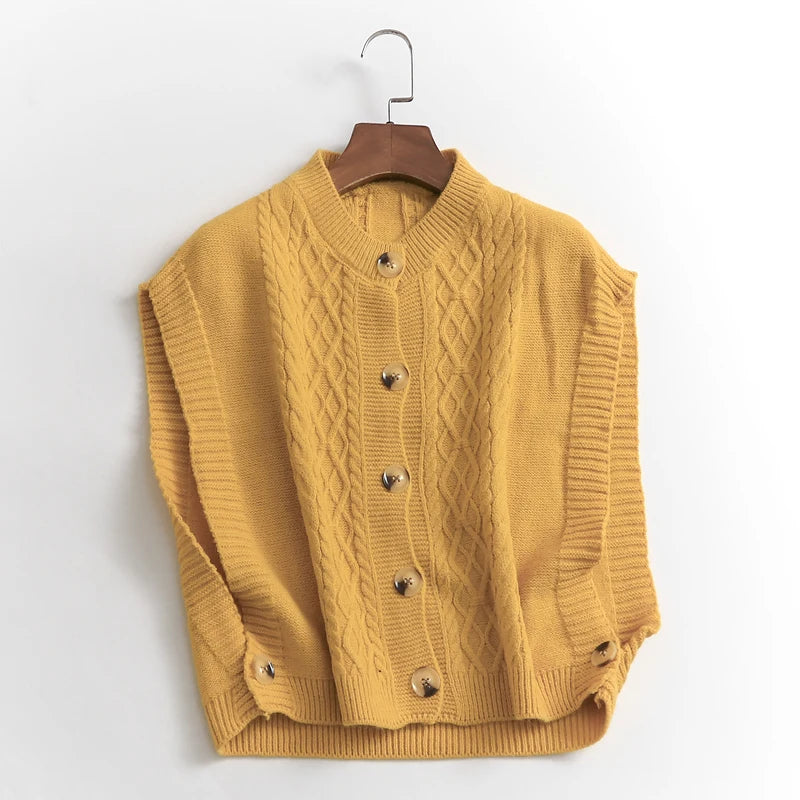 Cable Knit Sweater Vest Cardigan for Women Cozy Button Up Sleeveless Crop Knit Top for Women Teen-girl Fall Winter Casual Outfit