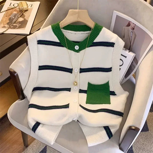 Colored round neck cardigan sweater vest