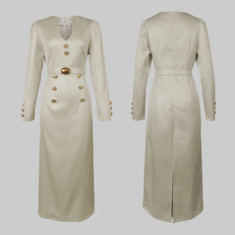 Krisstar 2025 Wedding Evening Banquet Dresses for Women Clothing Formal Original Creation Buttoned Long Sleeve Dress for Ladies