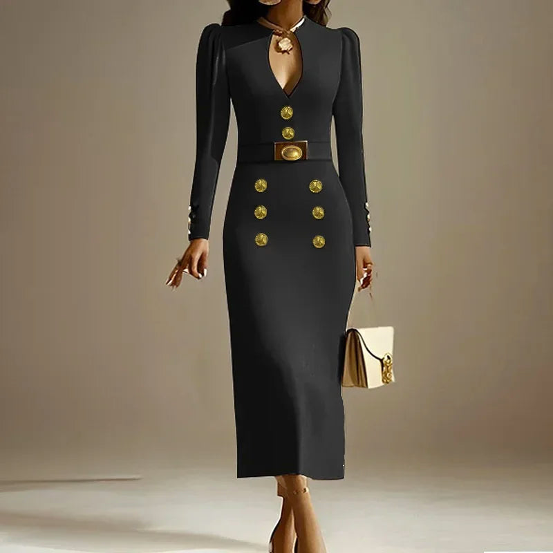 Krisstar 2025 Wedding Evening Banquet Dresses for Women Clothing Formal Original Creation Buttoned Long Sleeve Dress for Ladies