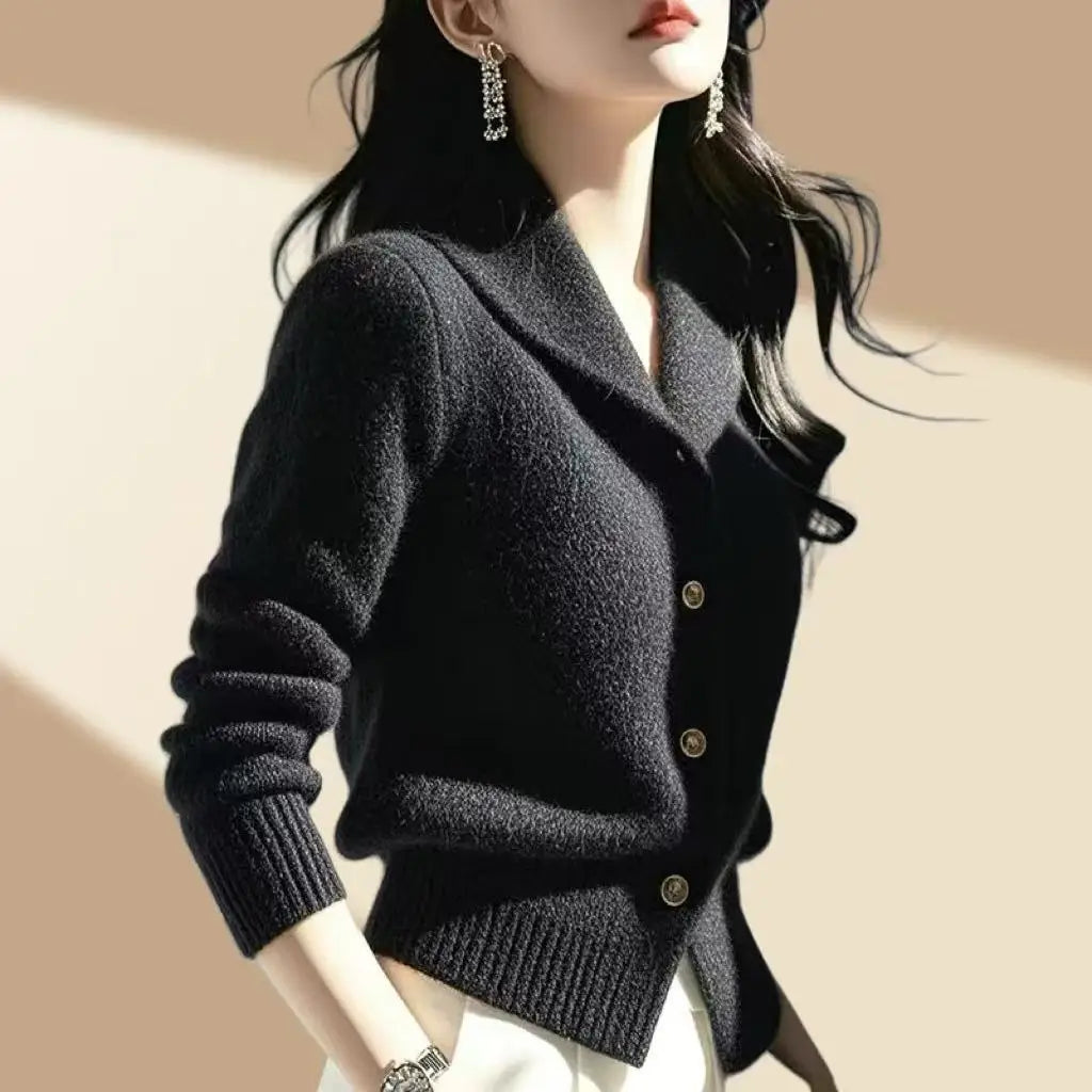 2025 New Spring Autumn Turndown Collar High End Women Knitt Cardigan Sweater Fashion Korean Version Female Knitwear Tops