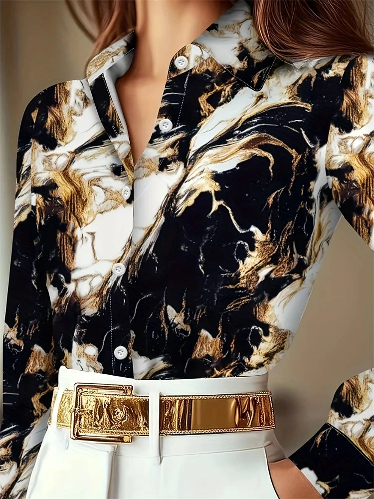 Fashion Tie-Dye Gradient Pattern Women's Shirt Summer Long Sleeve Textured Printed Street Women's Tops Large Size Casual Shirt