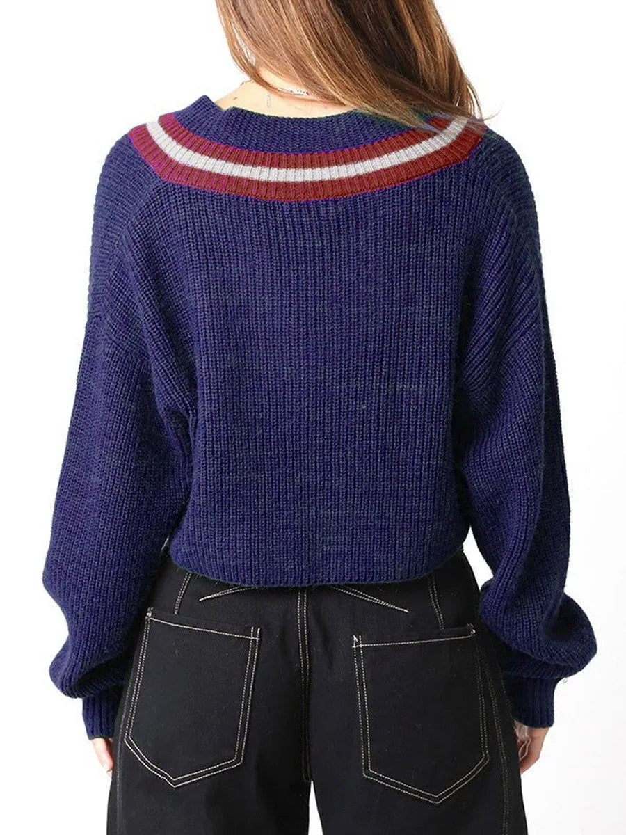 Women Autumn Cropped Sweaters with Ribbed Texture
