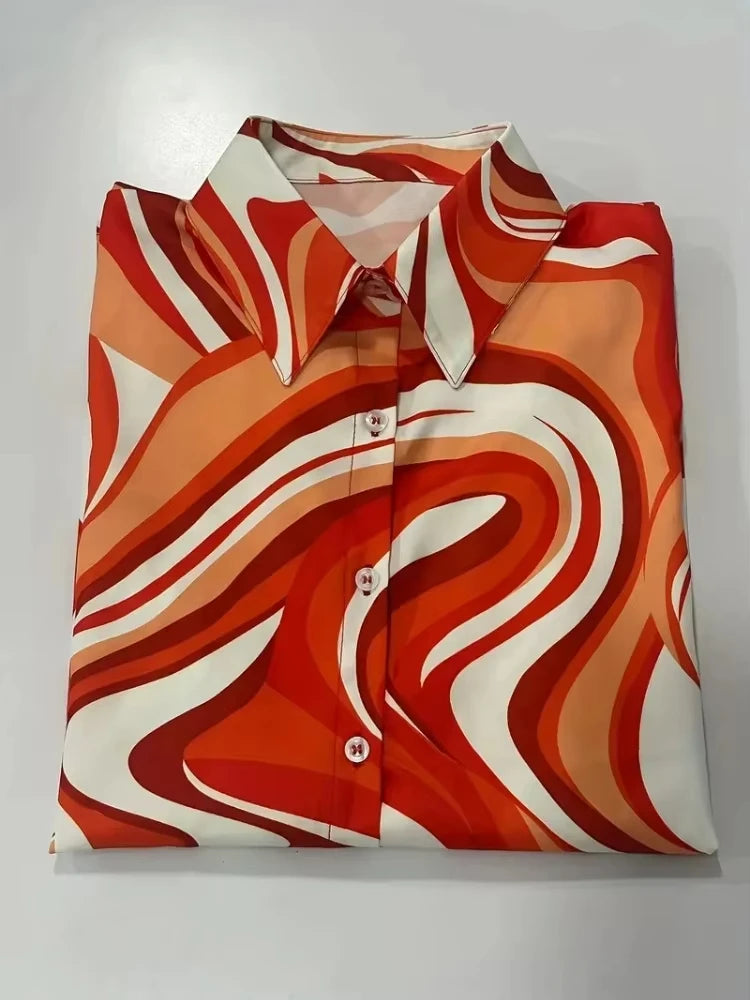 Fashion Tie-Dye Gradient Pattern Women's Shirt Summer Long Sleeve Textured Printed Street Women's Tops Large Size Casual Shirt